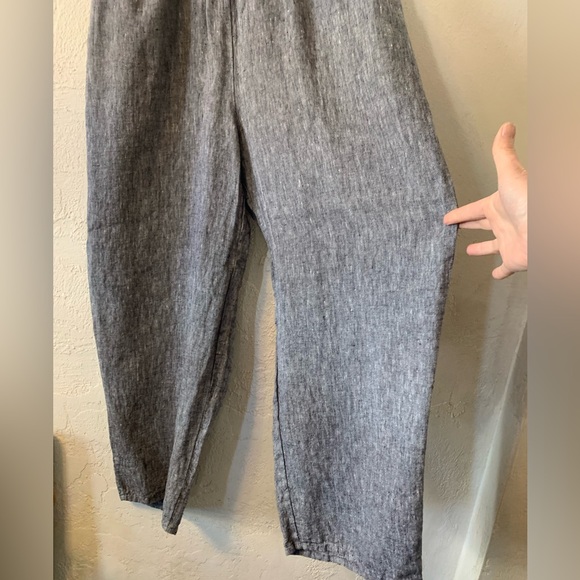 FLAX NWT LINEN PANTS FLOOD CROP SZ MED LANTERN TAPERED BLACK CROSS-DYE LAGENLOOK - Picture 3 of 9
